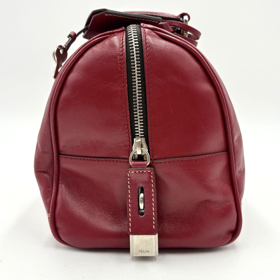 PRADA Hand Bag Tote Purse Mini Boston Bag 2way Leather Red Authentic