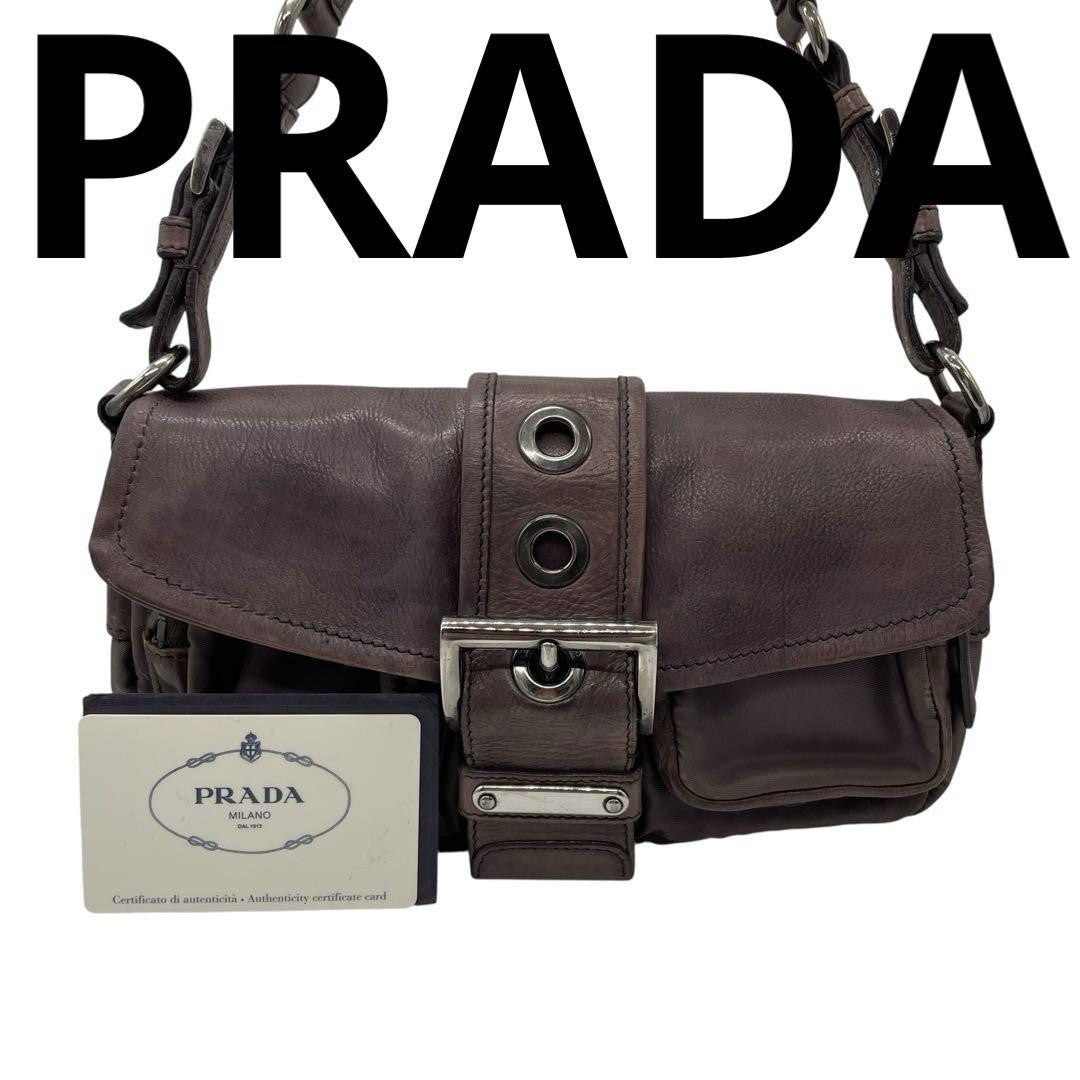 PRADA Hand Bag Tote Purse Logo Nylon Leather SANDALO Authentic