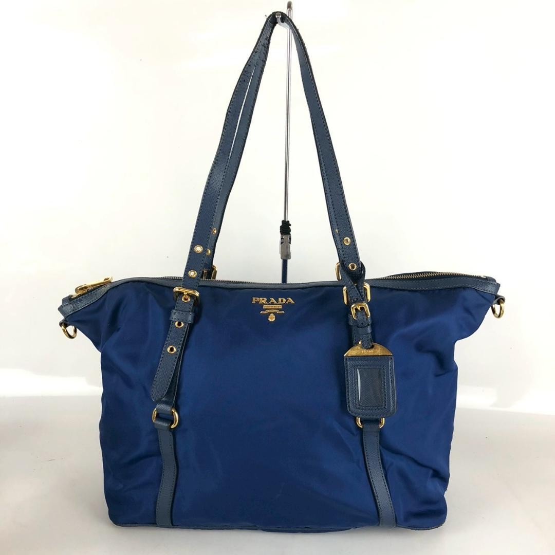 PRADA Hand Bag Tote Purse Nylon Blue Authentic