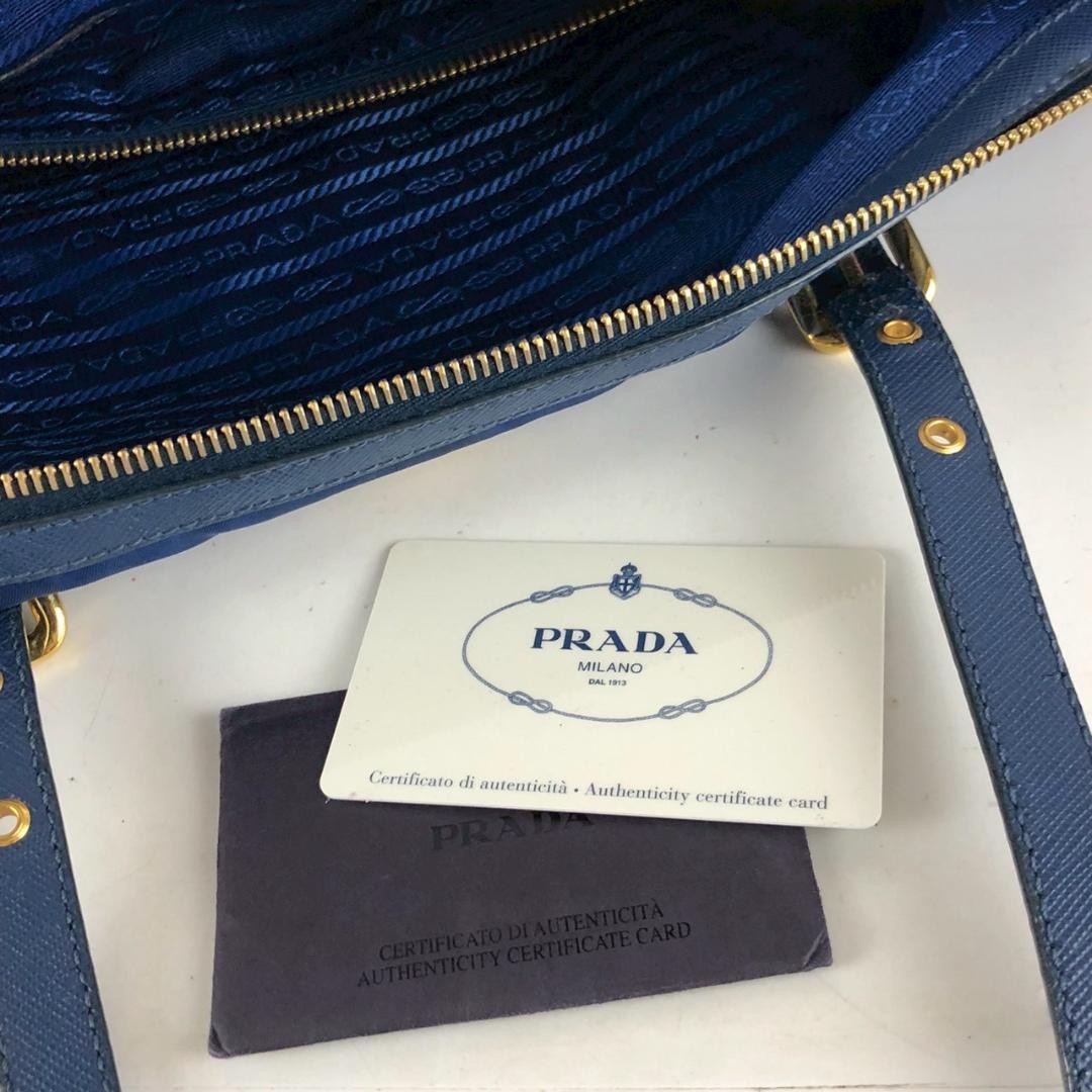 PRADA Hand Bag Tote Purse Nylon Blue Authentic