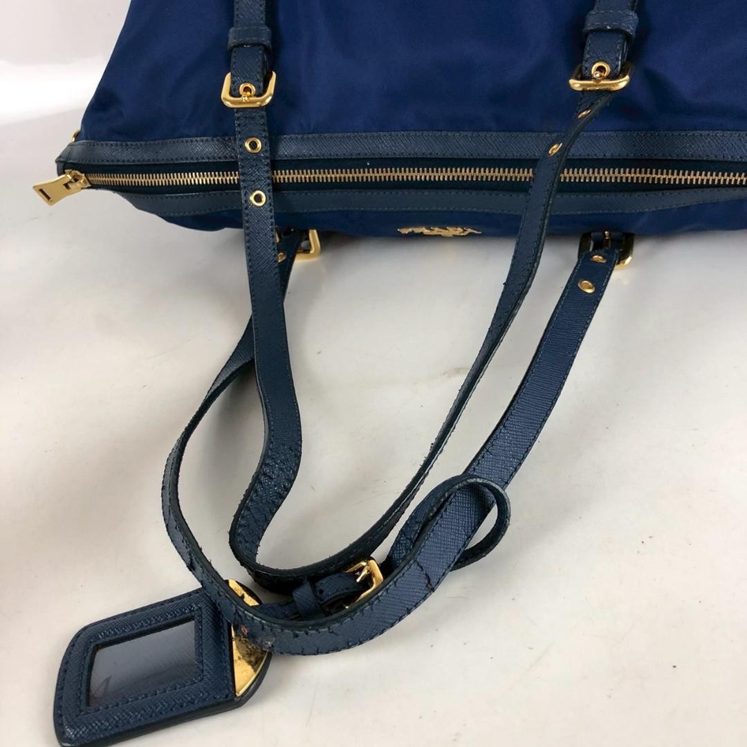 PRADA Hand Bag Tote Purse Nylon Blue Authentic