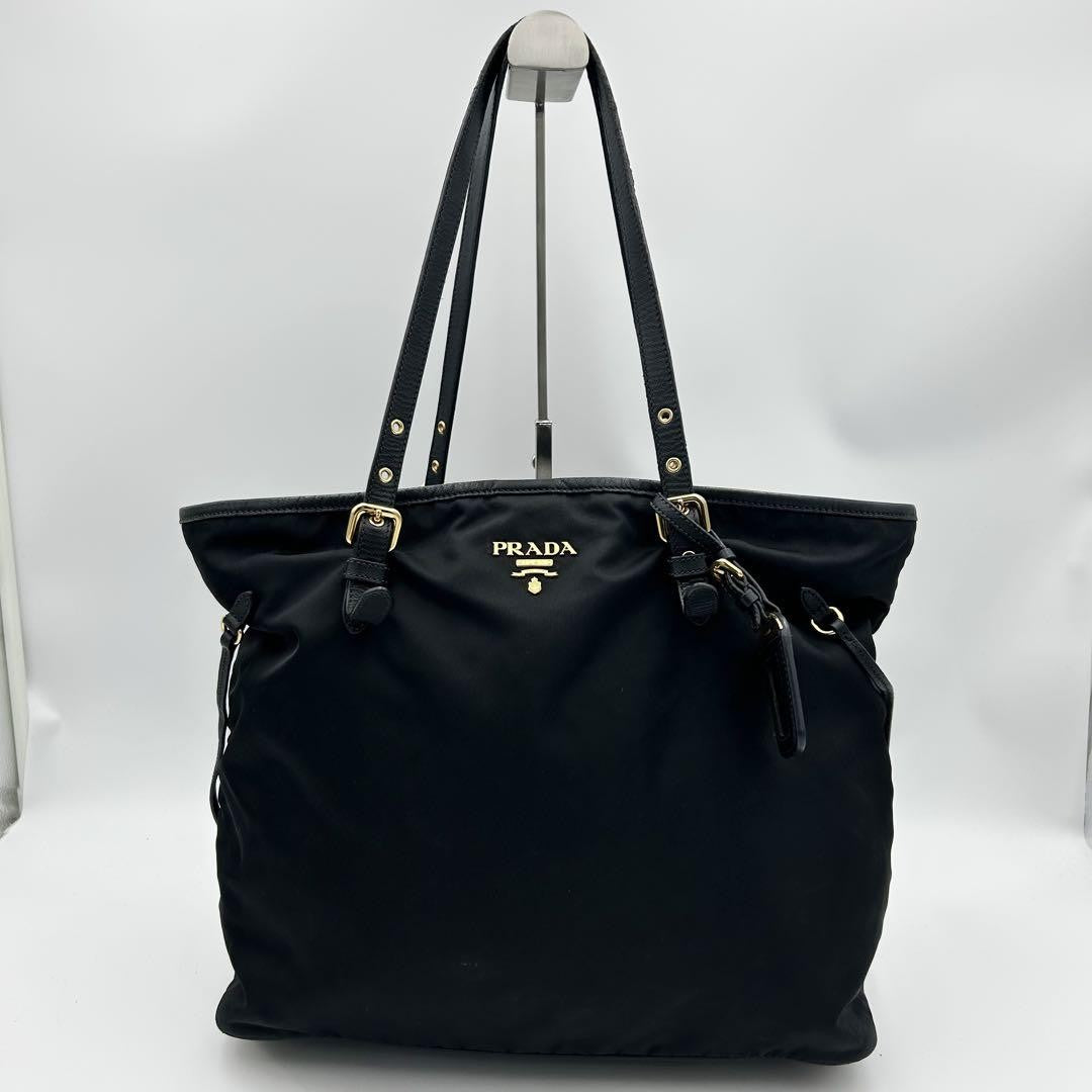 PRADA Hand Bag Tote Purse Nylon Leather Dark Navy Authentic