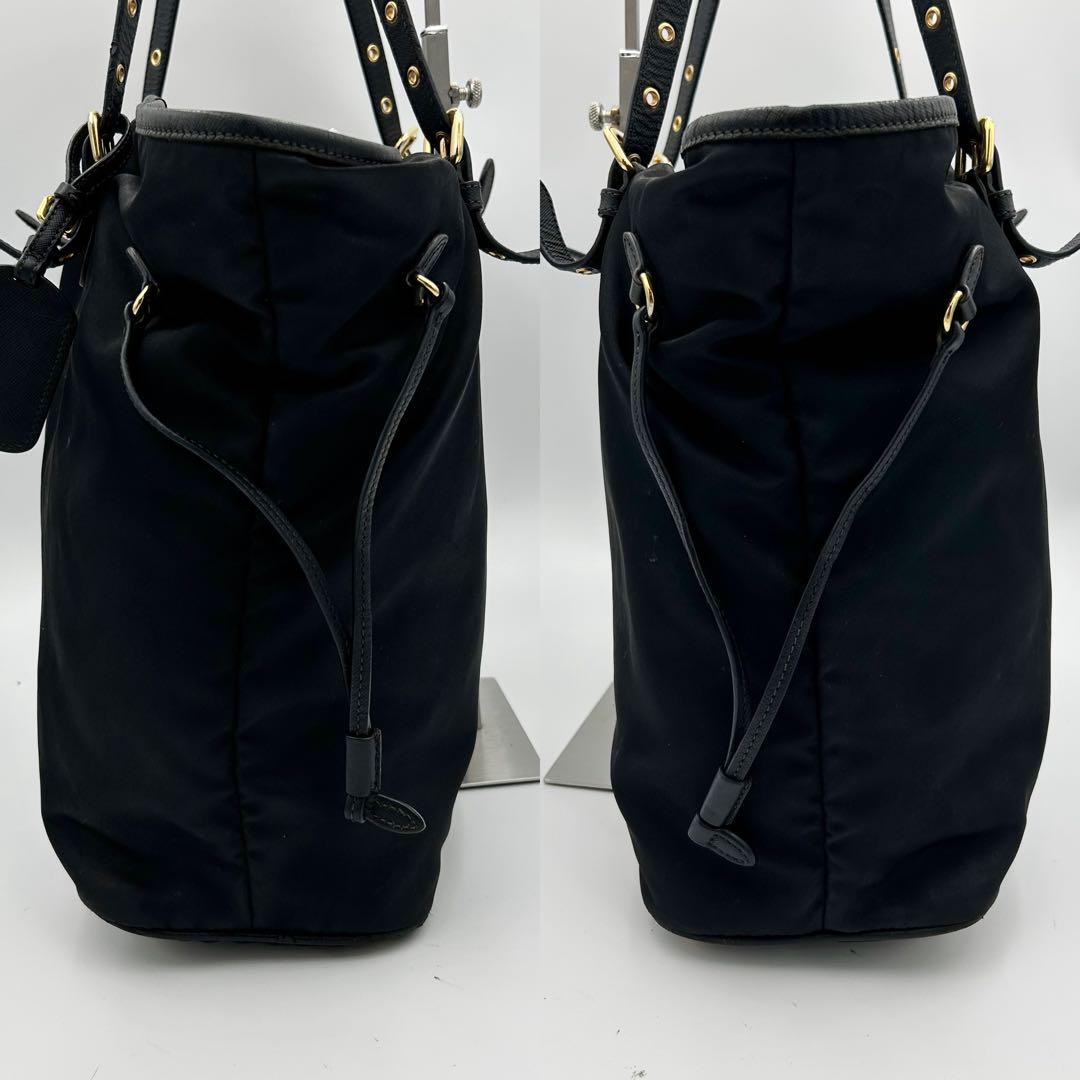 PRADA Hand Bag Tote Purse Nylon Leather Dark Navy Authentic