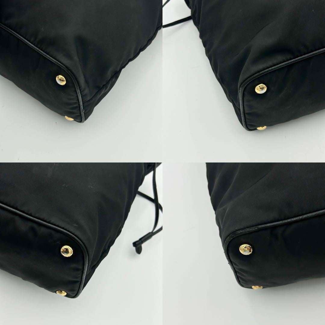 PRADA Hand Bag Tote Purse Nylon Leather Dark Navy Authentic