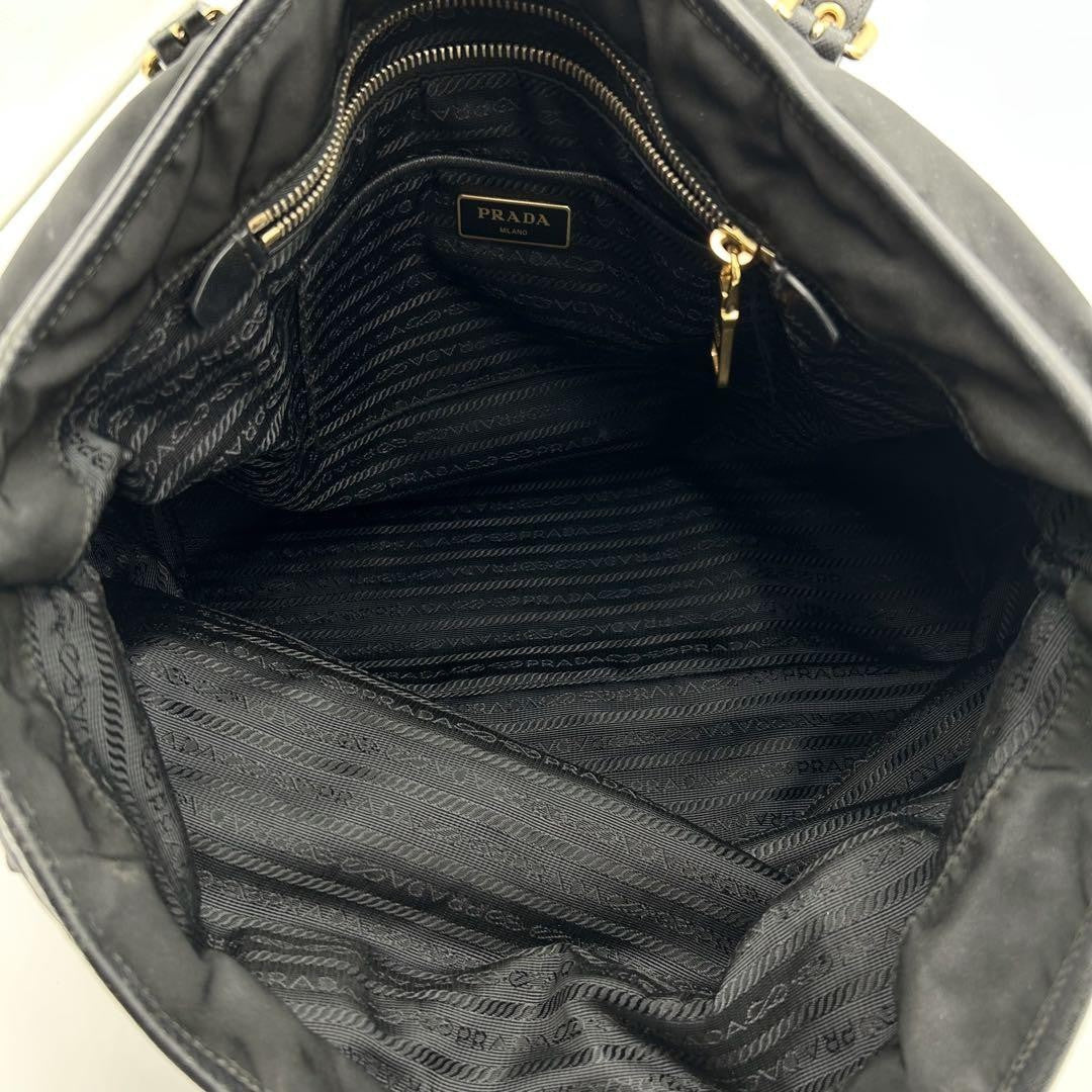 PRADA Hand Bag Tote Purse Nylon Leather Dark Navy Authentic