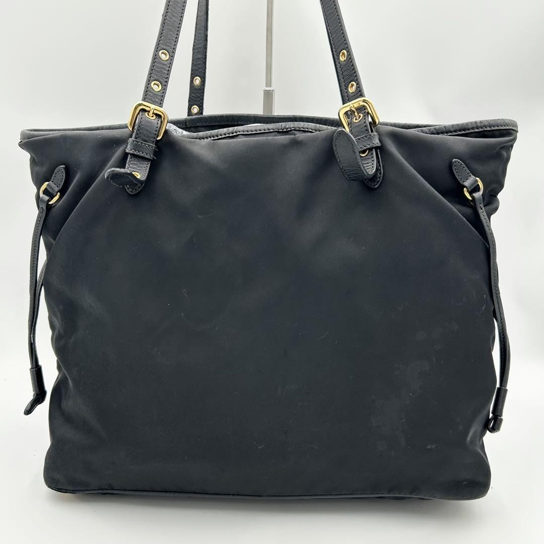 PRADA Hand Bag Tote Purse Nylon Leather Dark Navy Authentic