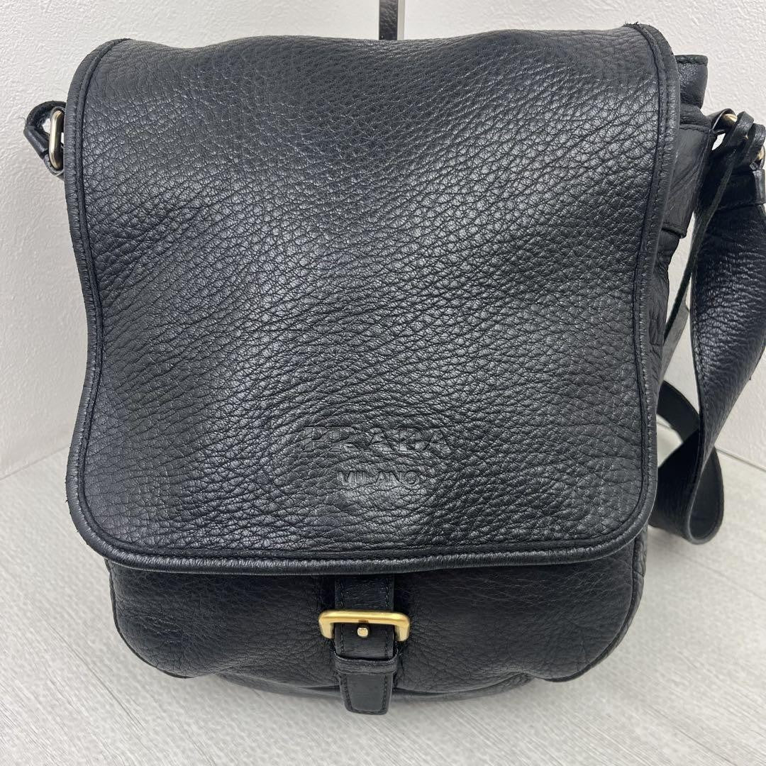 PRADA Shoulder Bag Purse Leather Black Authentic