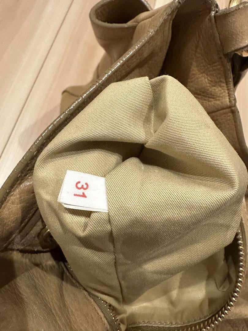 PRADA Shoulder Bag Purse Logo Nylon Patent Leather Khaki Dark Brown Authentic