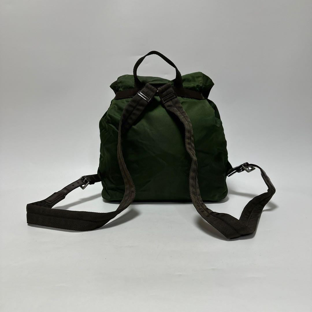 PRADA Backpack Logo Nylon Leather Khaki Green Authentic