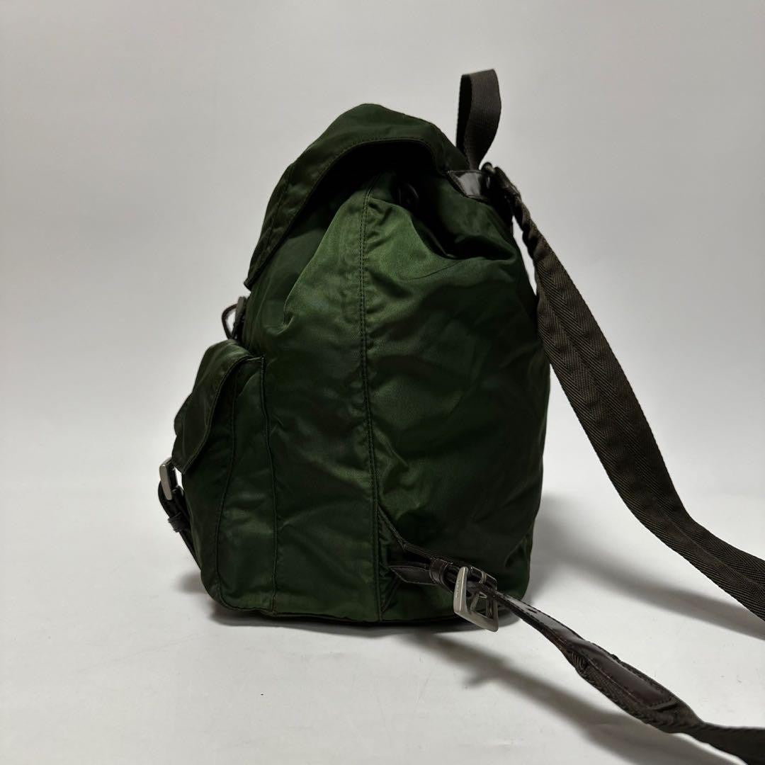PRADA Backpack Logo Nylon Leather Khaki Green Authentic
