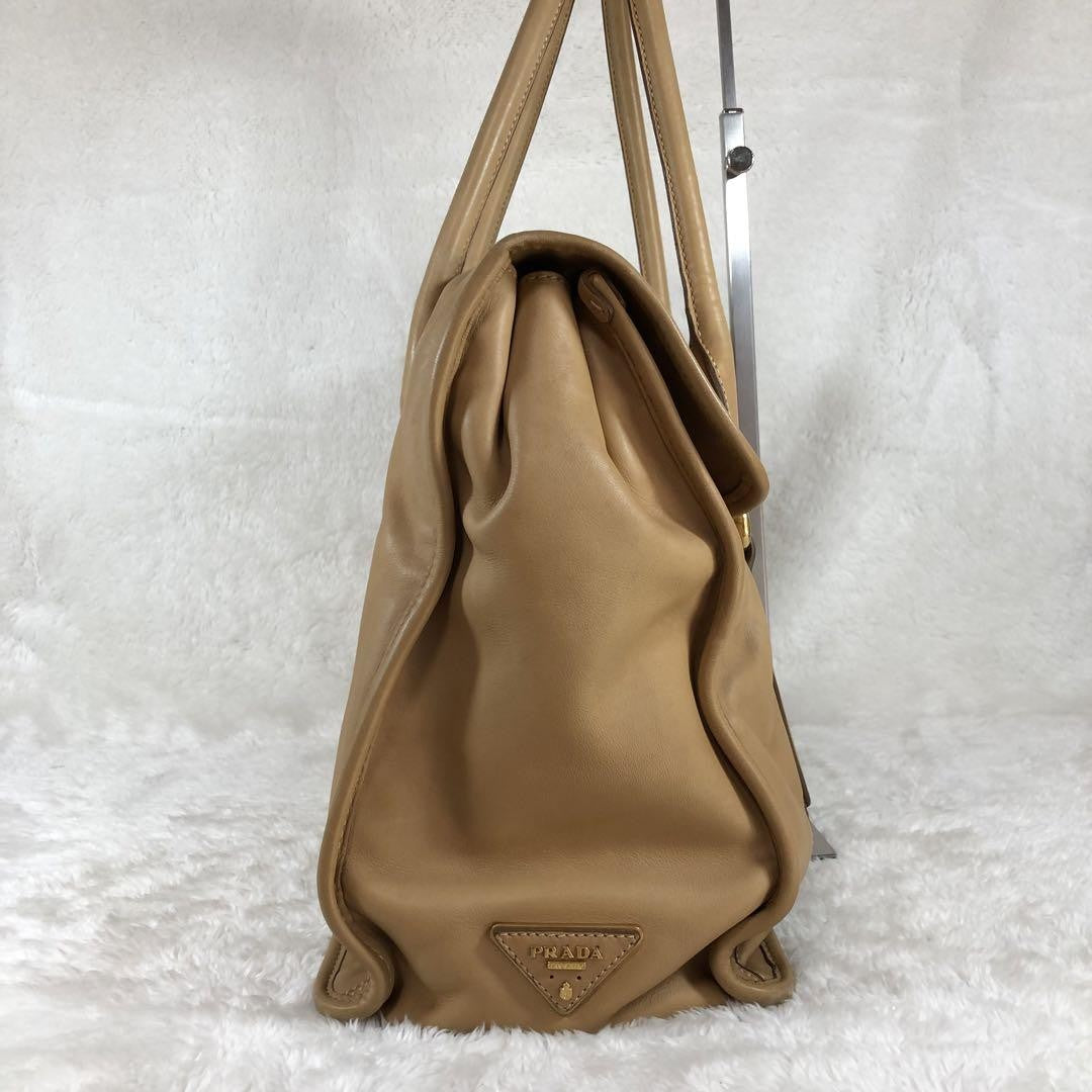 PRADA PRADA Hand Bag Tote Purse Boston Bag Leather Brown Authentic