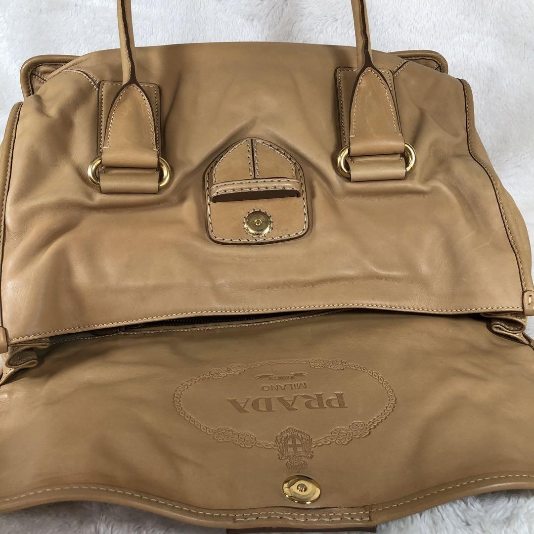 PRADA PRADA Hand Bag Tote Purse Boston Bag Leather Brown Authentic