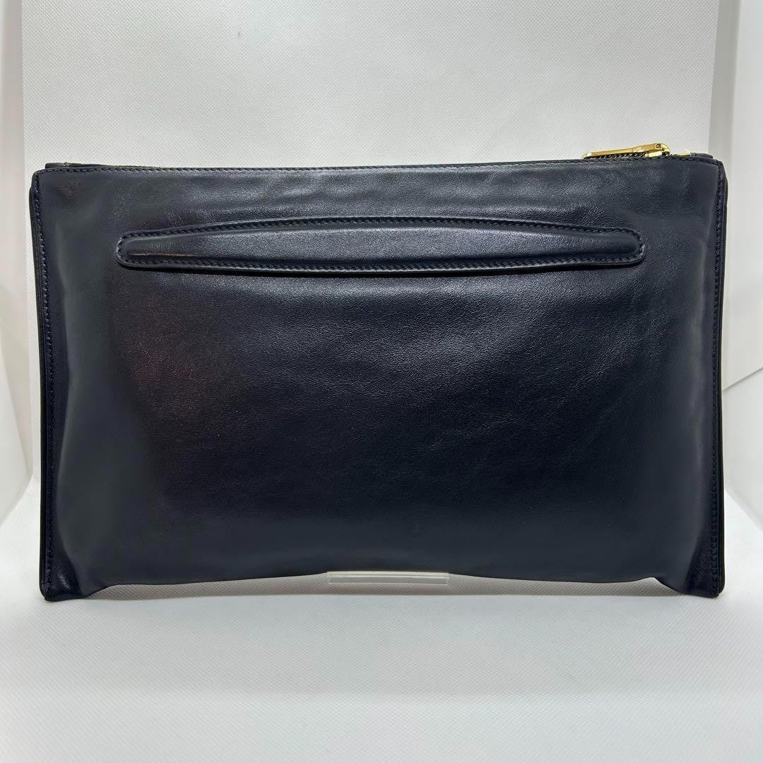 MIU MIU Clutch Bag Second Bag Logo Leather Black Authentic