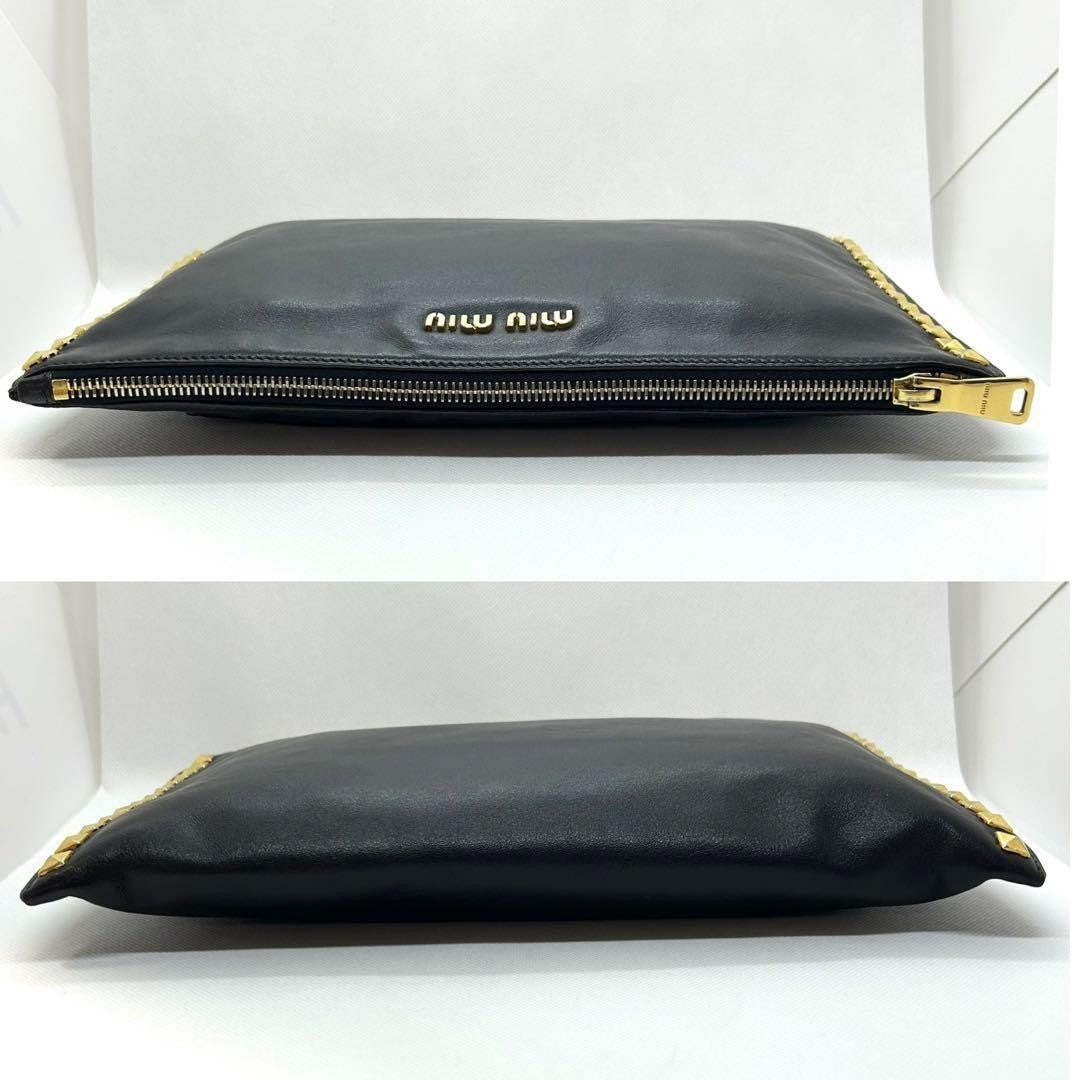 MIU MIU Clutch Bag Second Bag Logo Leather Black Authentic
