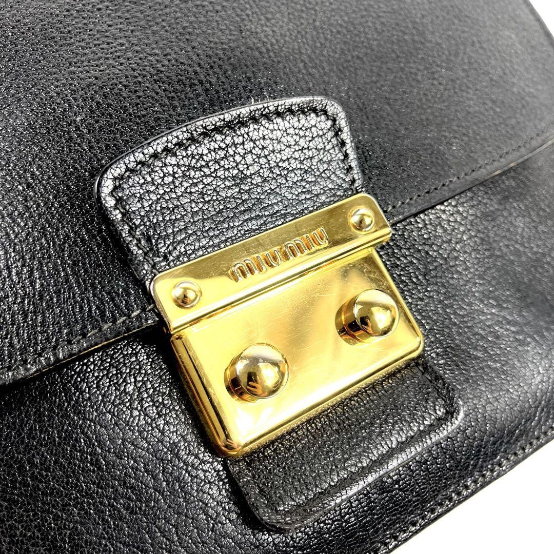 MIU MIU Hand Shoulder Bag Tote Purse 2way Logo Leather Black Authentic