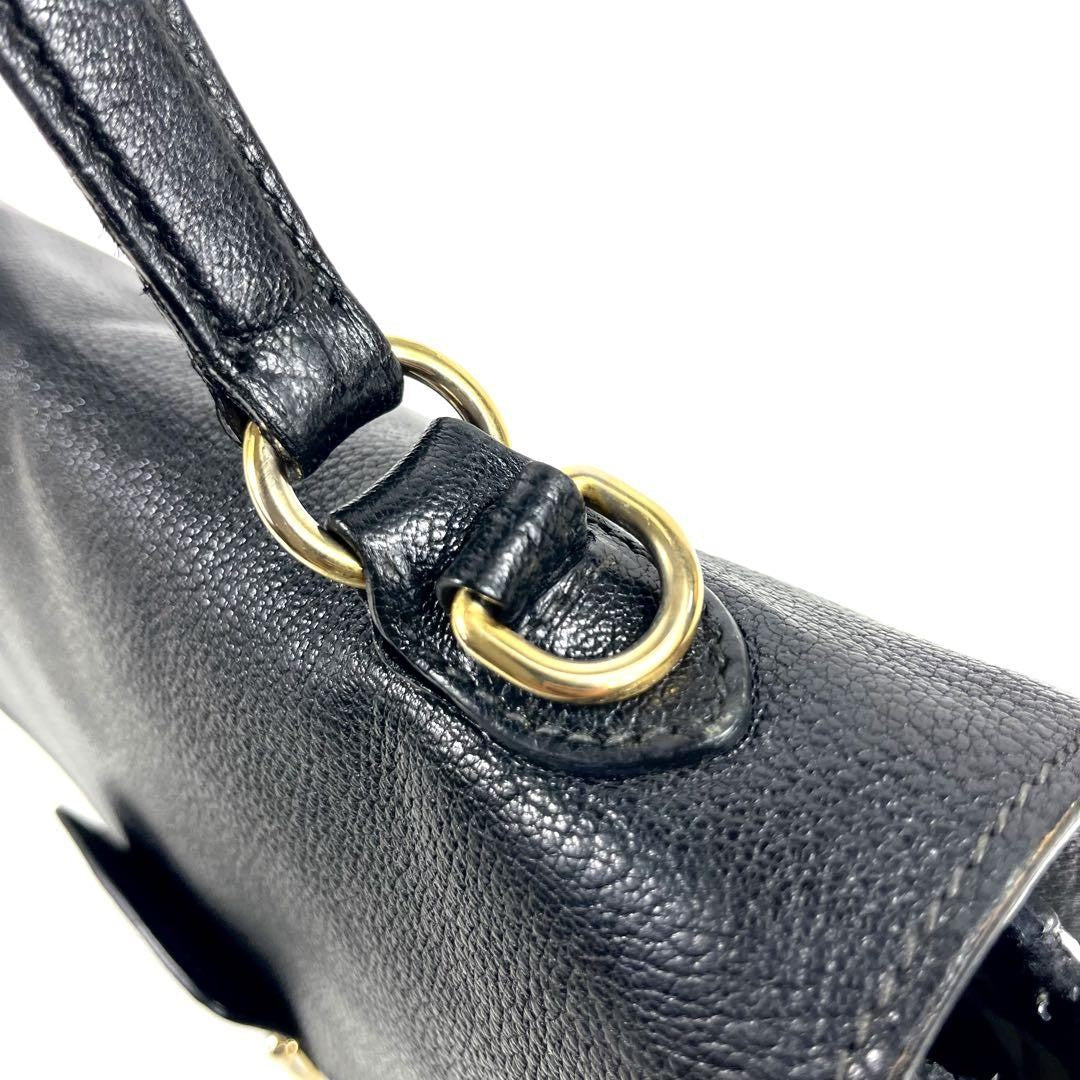 MIU MIU Hand Shoulder Bag Tote Purse 2way Logo Leather Black Authentic
