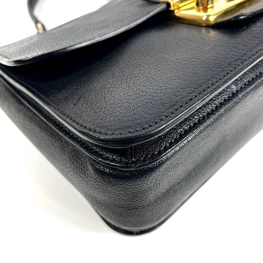 MIU MIU Hand Shoulder Bag Tote Purse 2way Logo Leather Black Authentic