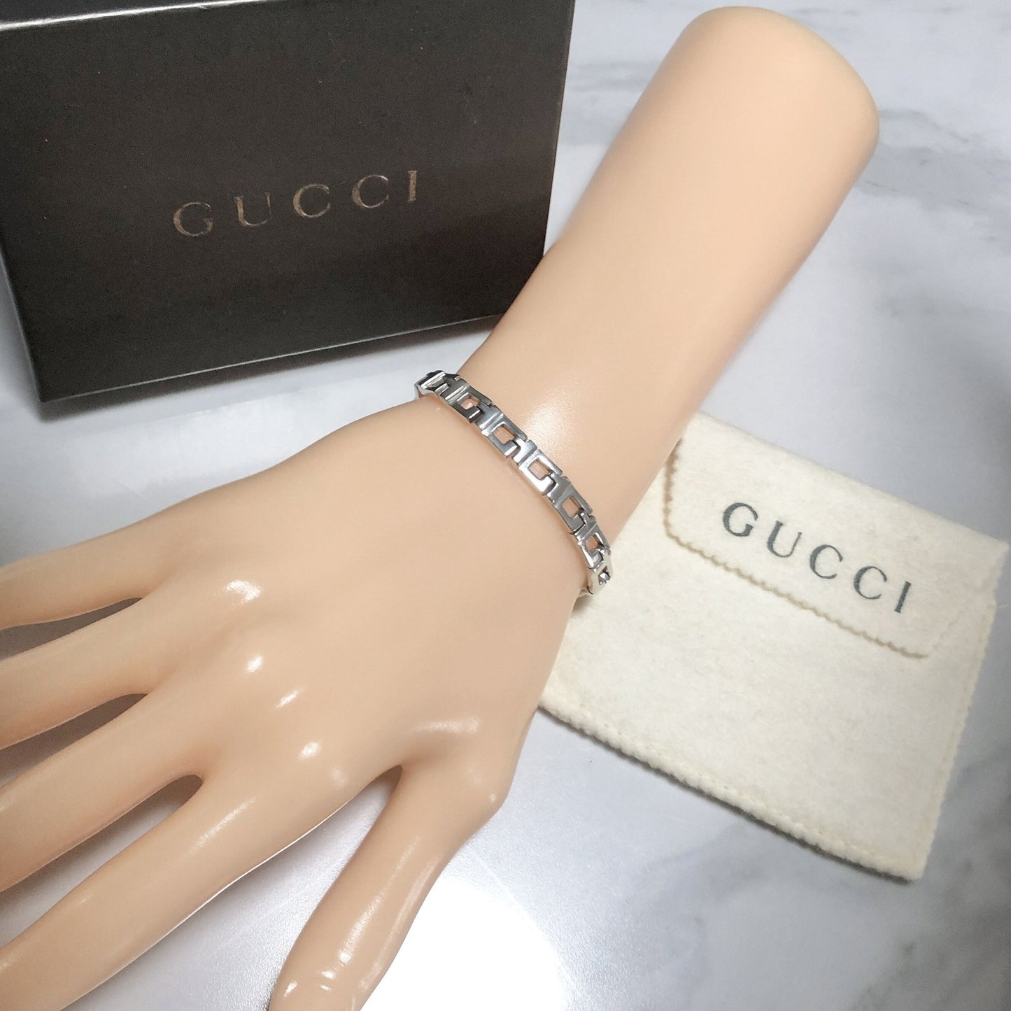 GUCCI Bracelet Bangle Cutout Chain Silver 925 Women Accessory Authentic