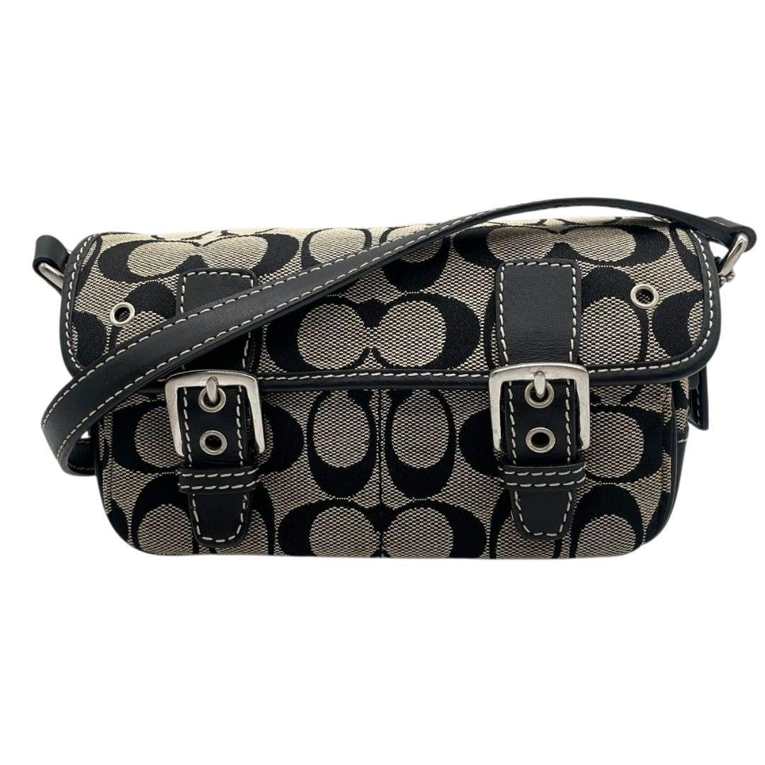 COACH Shoulder Bag Purse Signature Canvas Leather Black Authentic