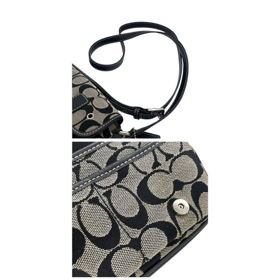 COACH Shoulder Bag Purse Signature Canvas Leather Black Authentic