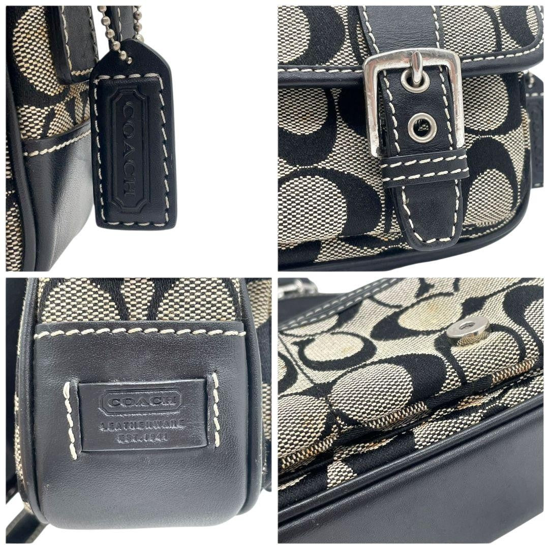 COACH Shoulder Bag Purse Signature Canvas Leather Black Authentic