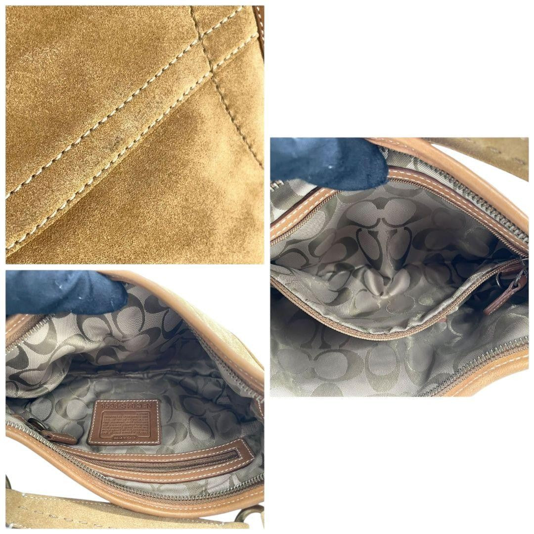 COACH Hand Bag Tote Purse 9658 Suede Leather Brown Authentic