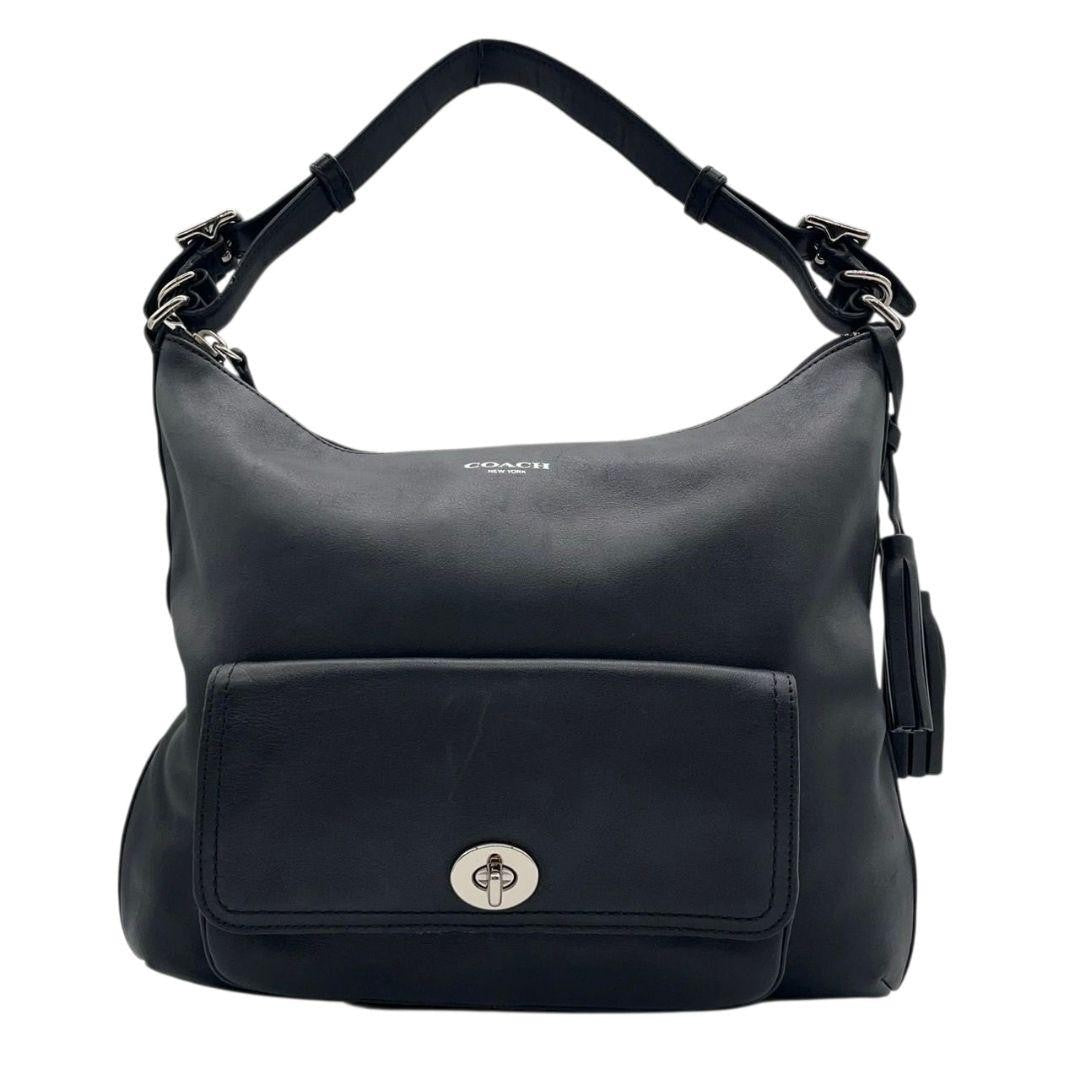 COACH Hand Shoulder Bag Tote Purse 2way Turn Lock Leather Black Authentic