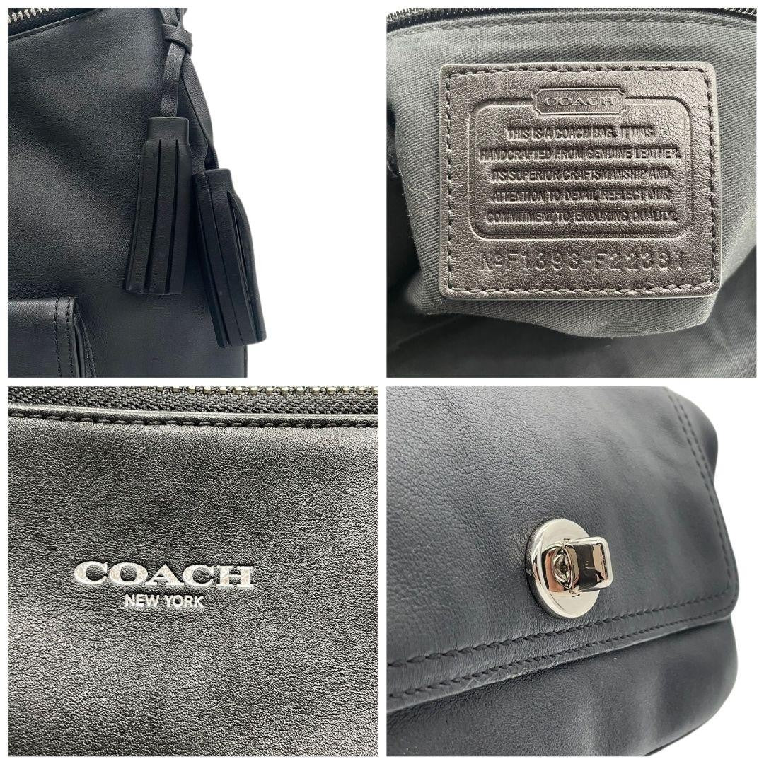 COACH Hand Shoulder Bag Tote Purse 2way Turn Lock Leather Black Authentic