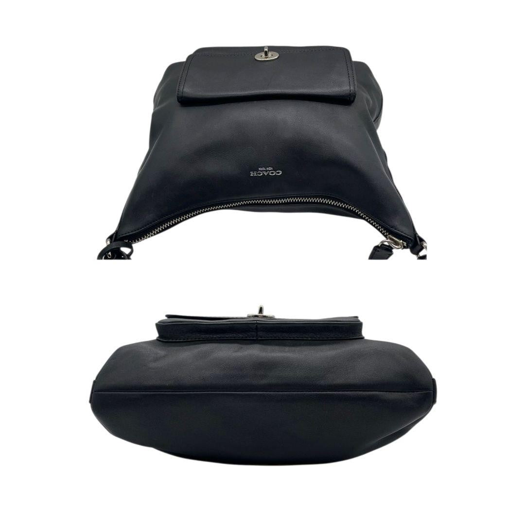 COACH Hand Shoulder Bag Tote Purse 2way Turn Lock Leather Black Authentic