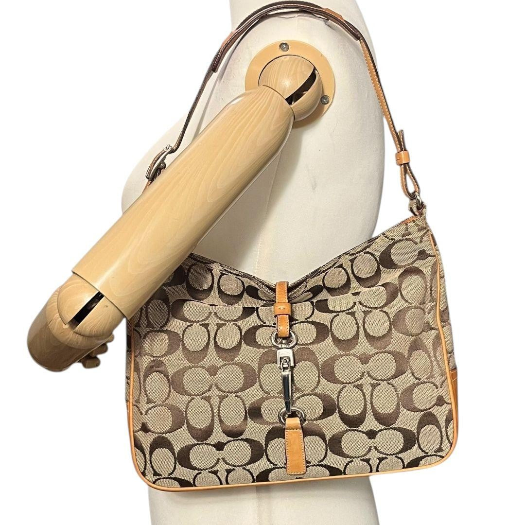 COACH Shoulder Bag Purse Hobo Canvas Leather Brown Camel Authentic