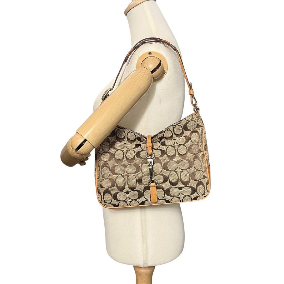 COACH Shoulder Bag Purse Hobo Canvas Leather Brown Camel Authentic