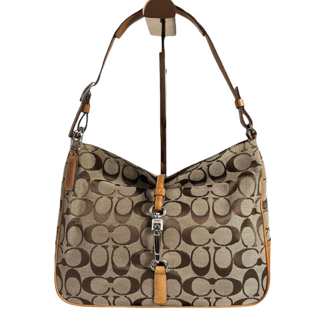 COACH Shoulder Bag Purse Hobo Canvas Leather Brown Camel Authentic