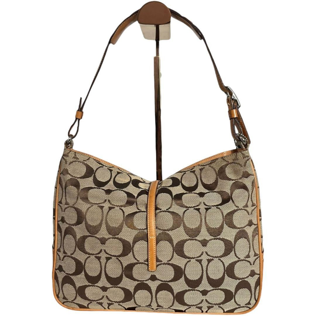 COACH Shoulder Bag Purse Hobo Canvas Leather Brown Camel Authentic