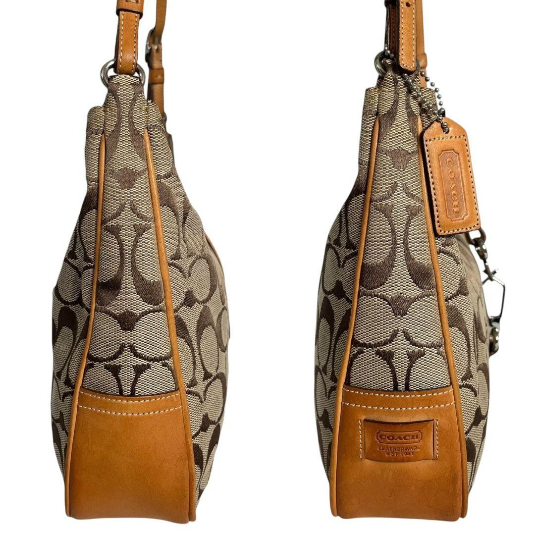 COACH Shoulder Bag Purse Hobo Canvas Leather Brown Camel Authentic