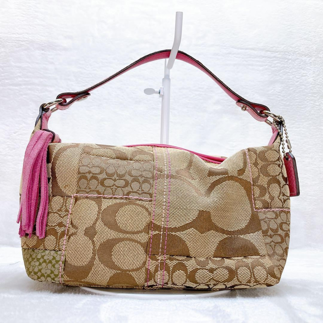 COACH Accessory Pouch Hand Pouch Canvas Pink Brown Authentic