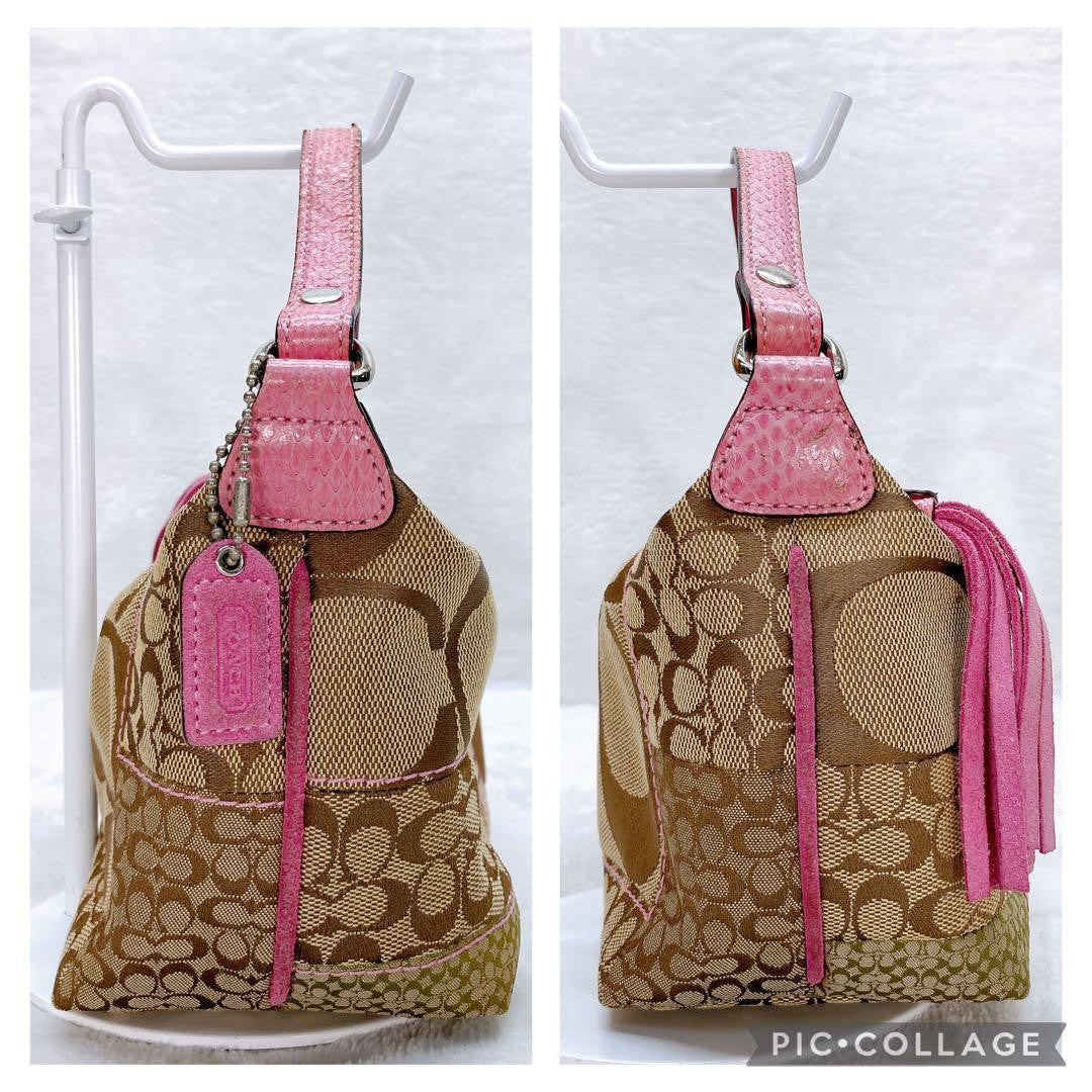 COACH Accessory Pouch Hand Pouch Canvas Pink Brown Authentic