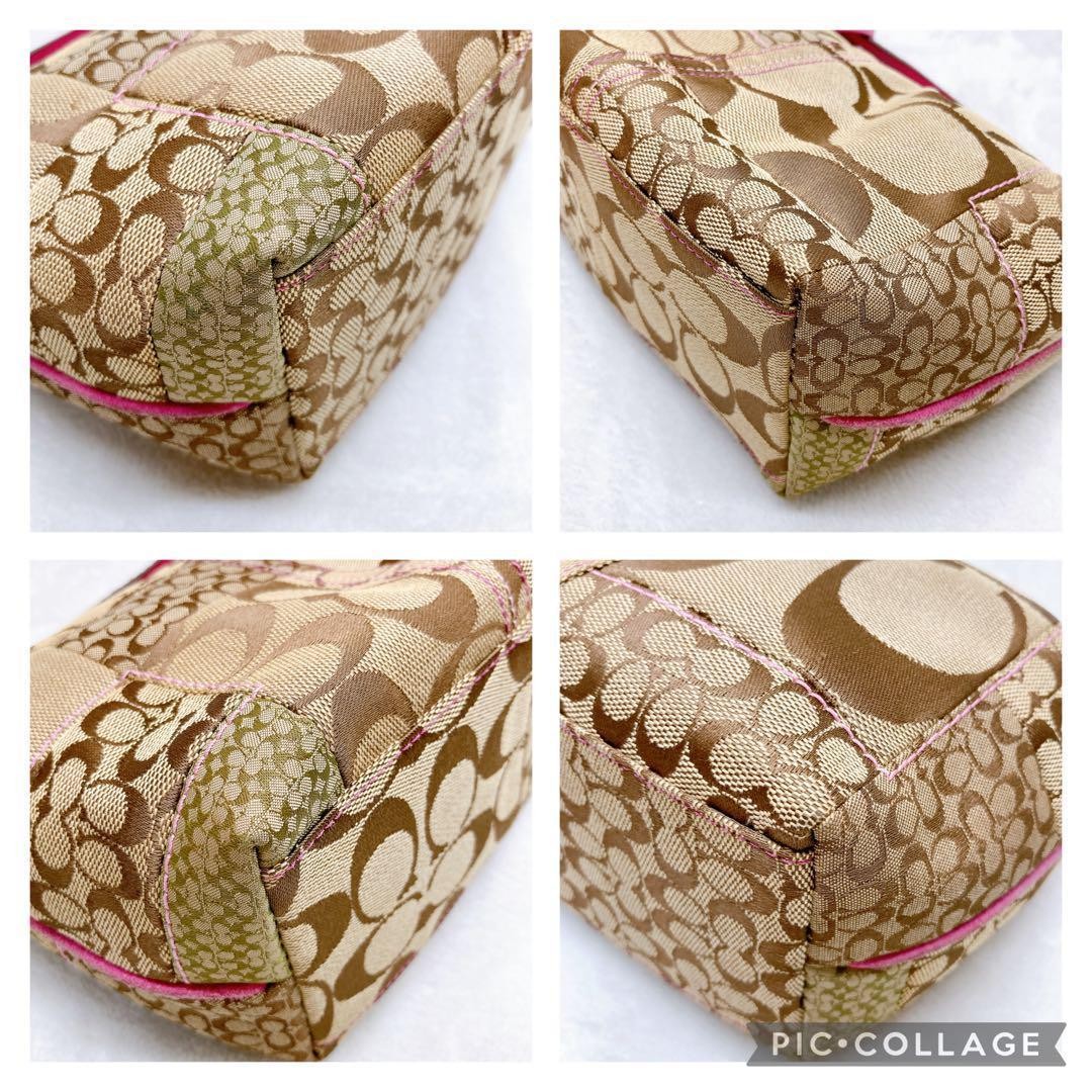 COACH Accessory Pouch Hand Pouch Canvas Pink Brown Authentic