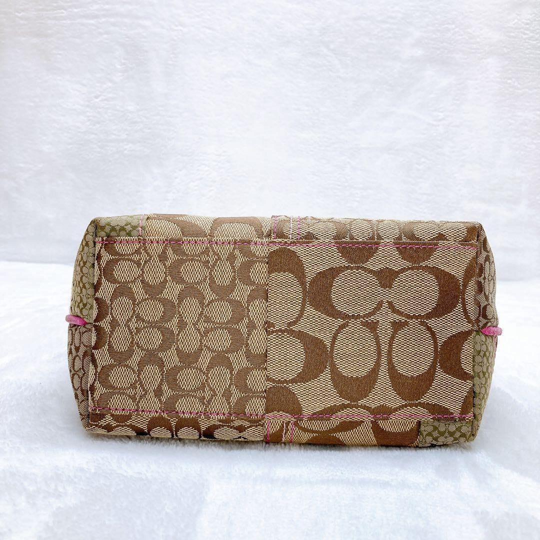 COACH Accessory Pouch Hand Pouch Canvas Pink Brown Authentic