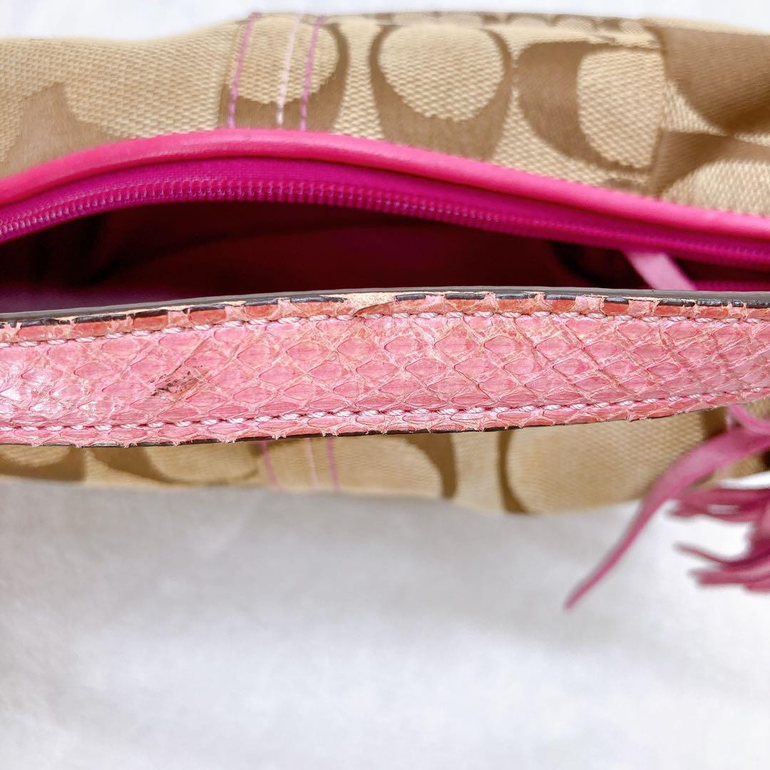COACH Accessory Pouch Hand Pouch Canvas Pink Brown Authentic