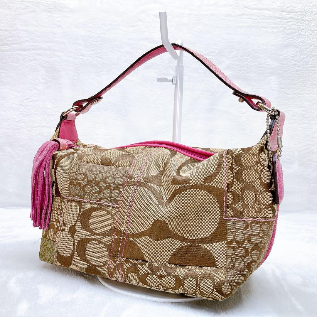 COACH Accessory Pouch Hand Pouch Canvas Pink Brown Authentic