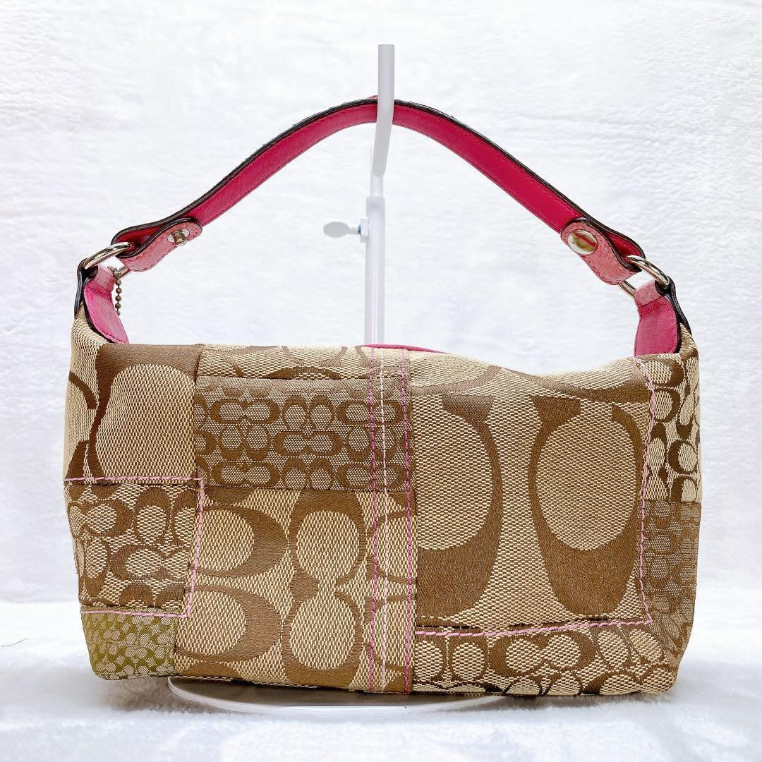 COACH Accessory Pouch Hand Pouch Canvas Pink Brown Authentic