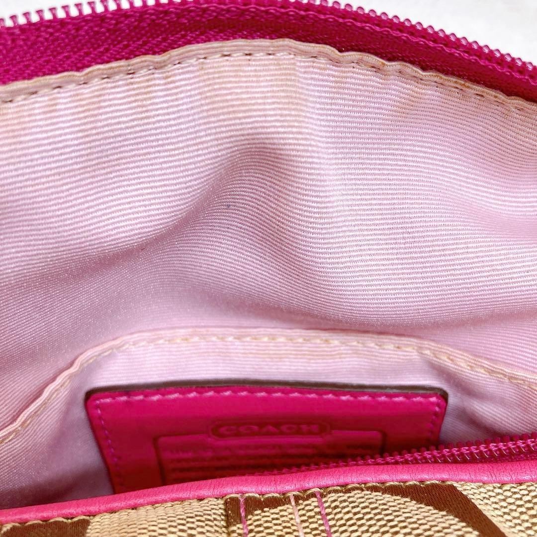 COACH Accessory Pouch Hand Pouch Canvas Pink Brown Authentic