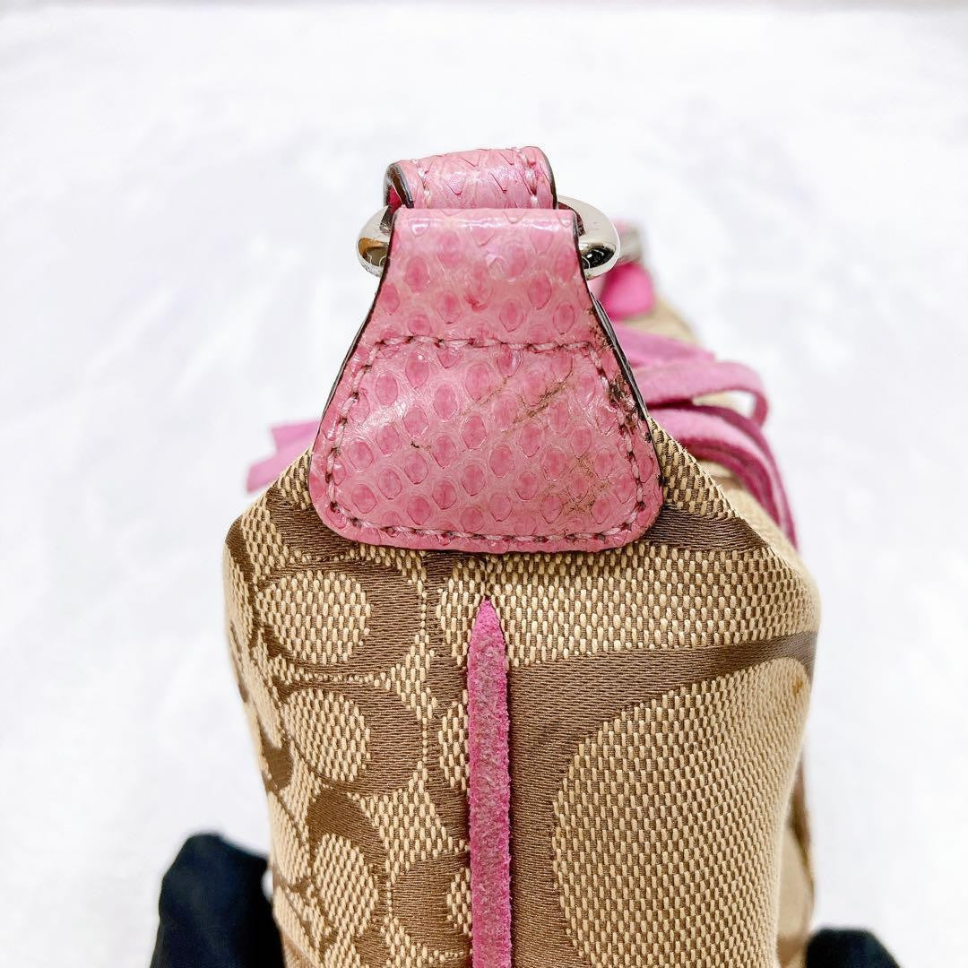COACH Accessory Pouch Hand Pouch Canvas Pink Brown Authentic
