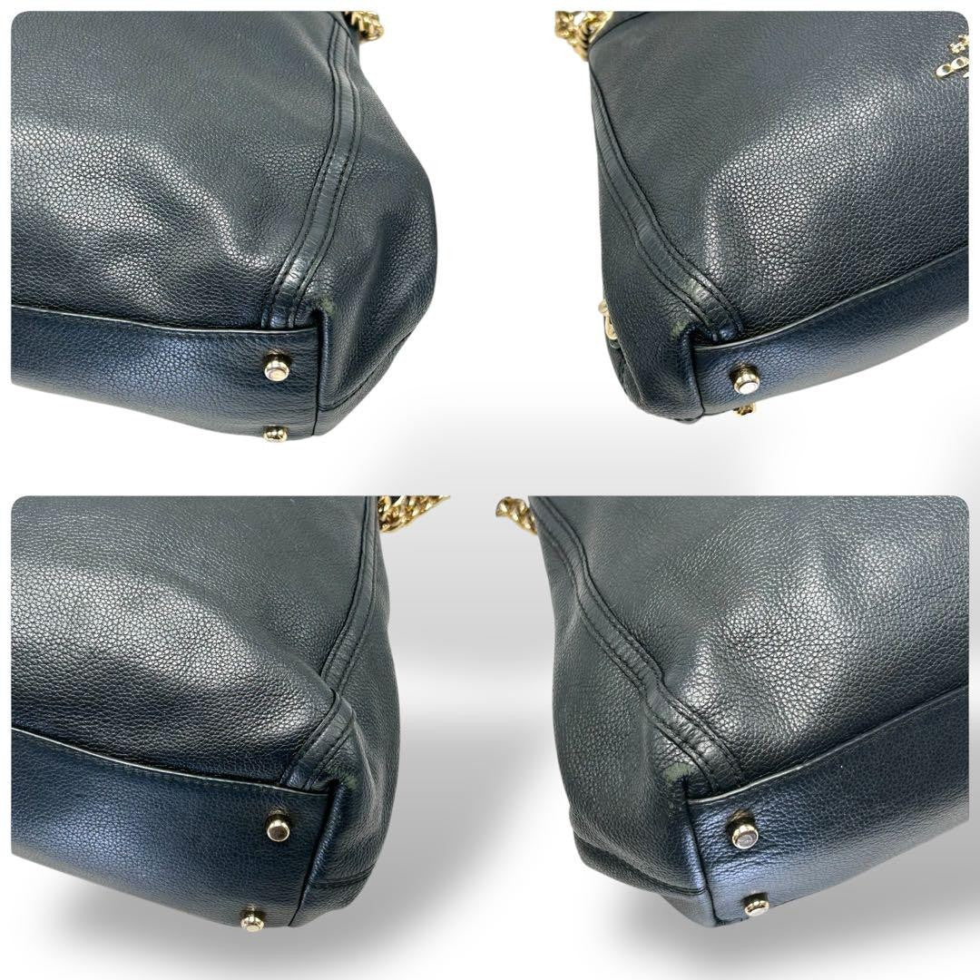 COACH Hand Bag Tote Purse Chain Leather Authentic