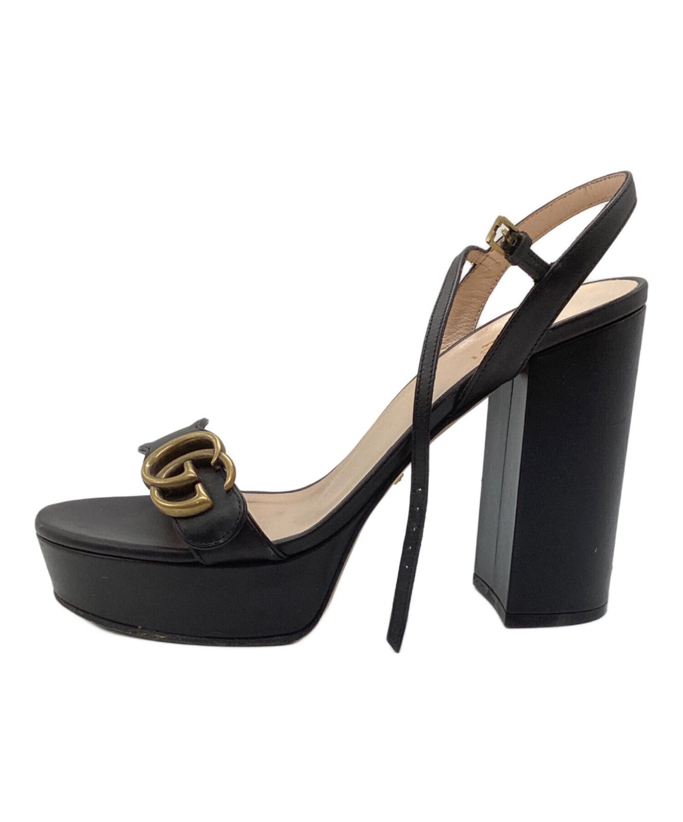 GUCCI Sandals Shoes GG Marmont Leather EU 39 US 9 Black Authentic