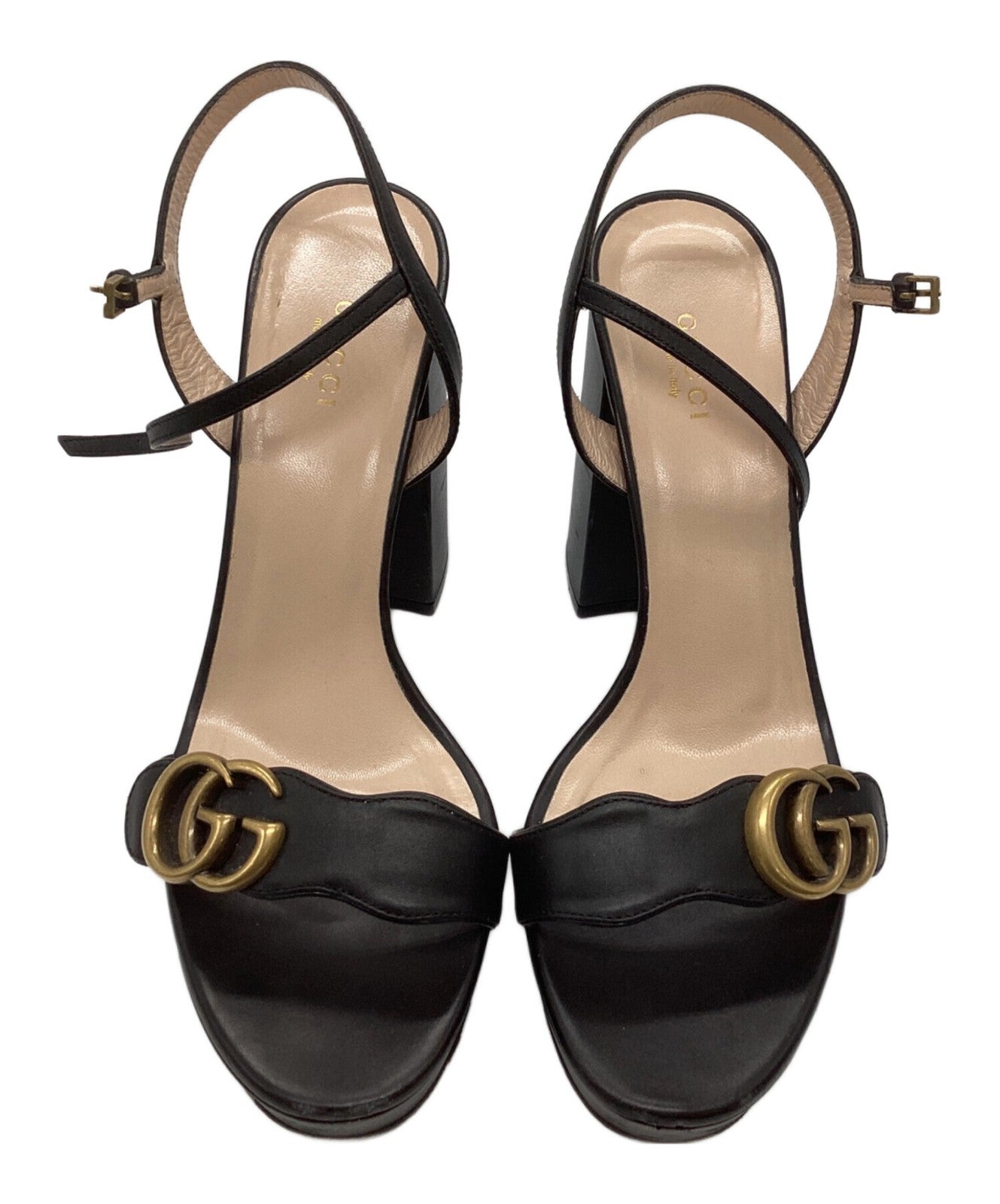 GUCCI Sandals Shoes GG Marmont Leather EU 39 US 9 Black Authentic