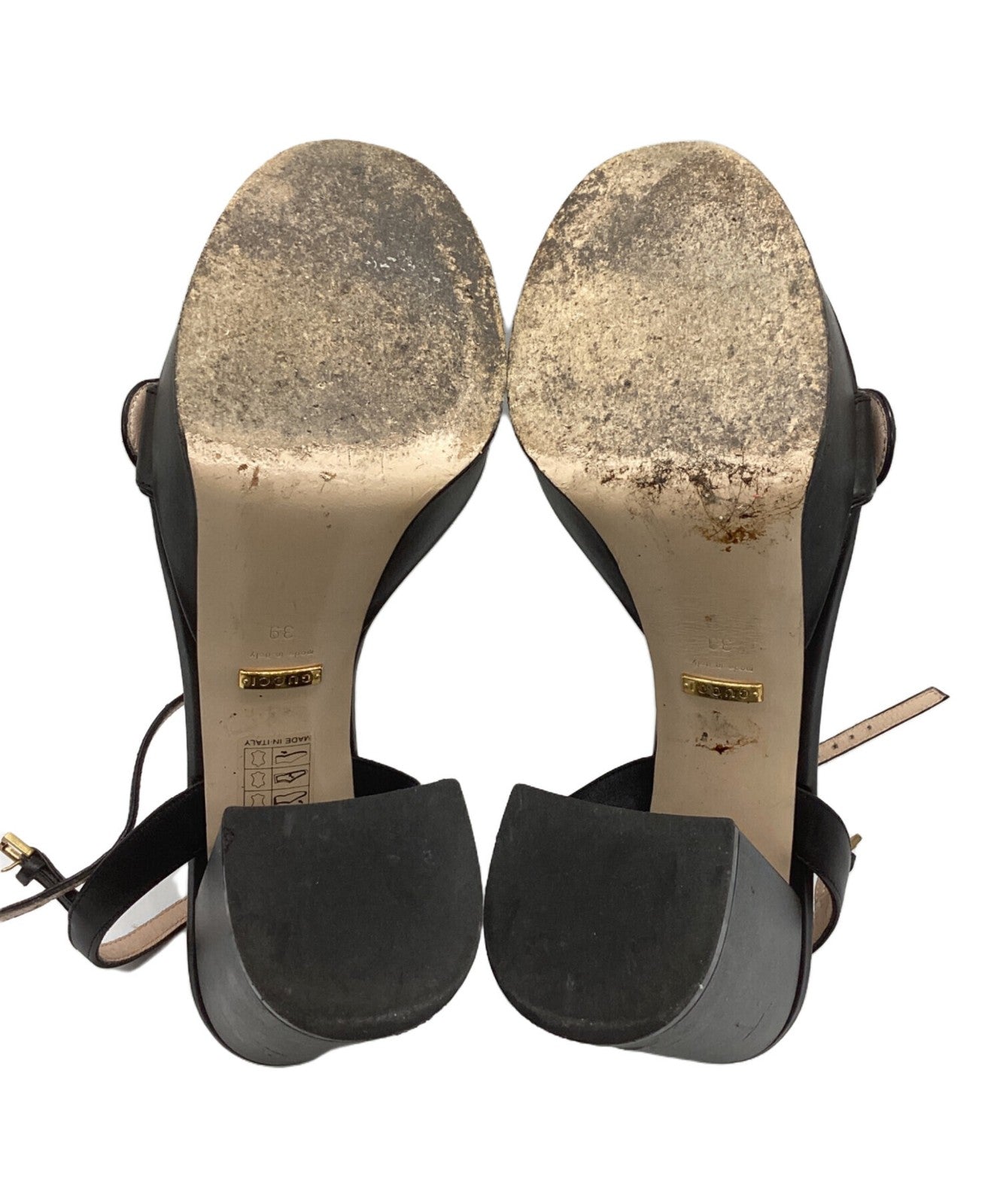 GUCCI Sandals Shoes GG Marmont Leather EU 39 US 9 Black Authentic