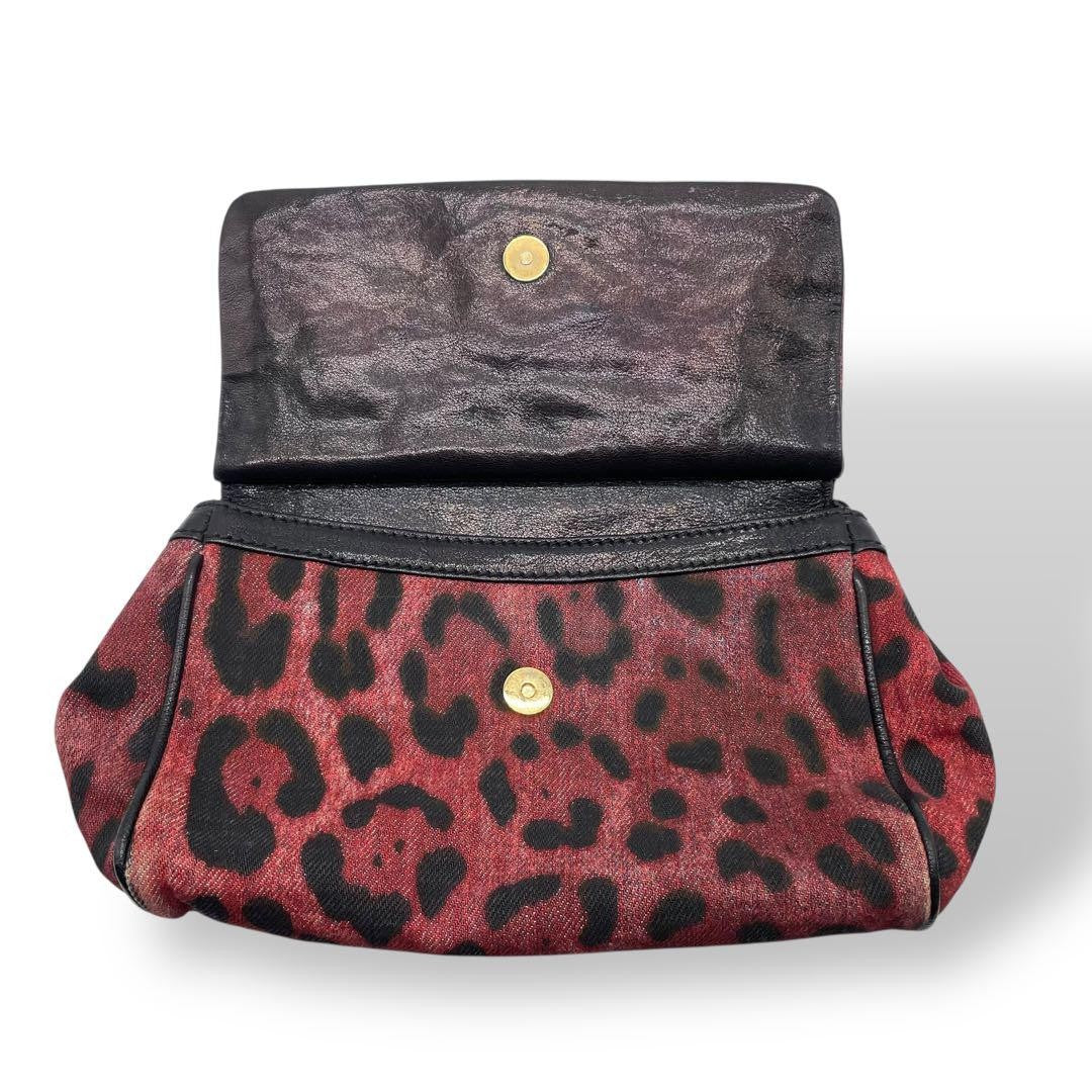 Dolce & Gabbana Hand Bag Tote Purse Leopard Red Black Authentic