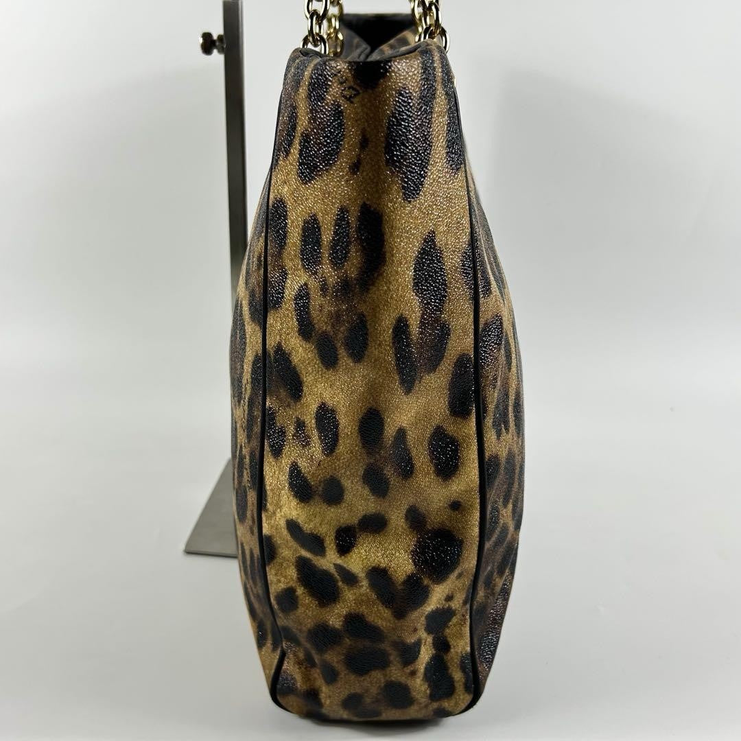 Dolce & Gabbana Hand Bag Tote Purse Leopard PVC Leather Brown Authentic