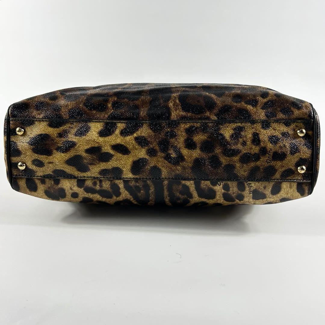 Dolce & Gabbana Hand Bag Tote Purse Leopard PVC Leather Brown Authentic